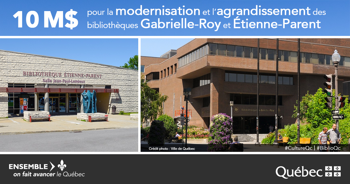 10 M$ pour la modernisation et l'agrandissement des bibliothques Gabrielle-Roy et tienne-Parent
