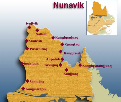 Carte des villages du Nunavik